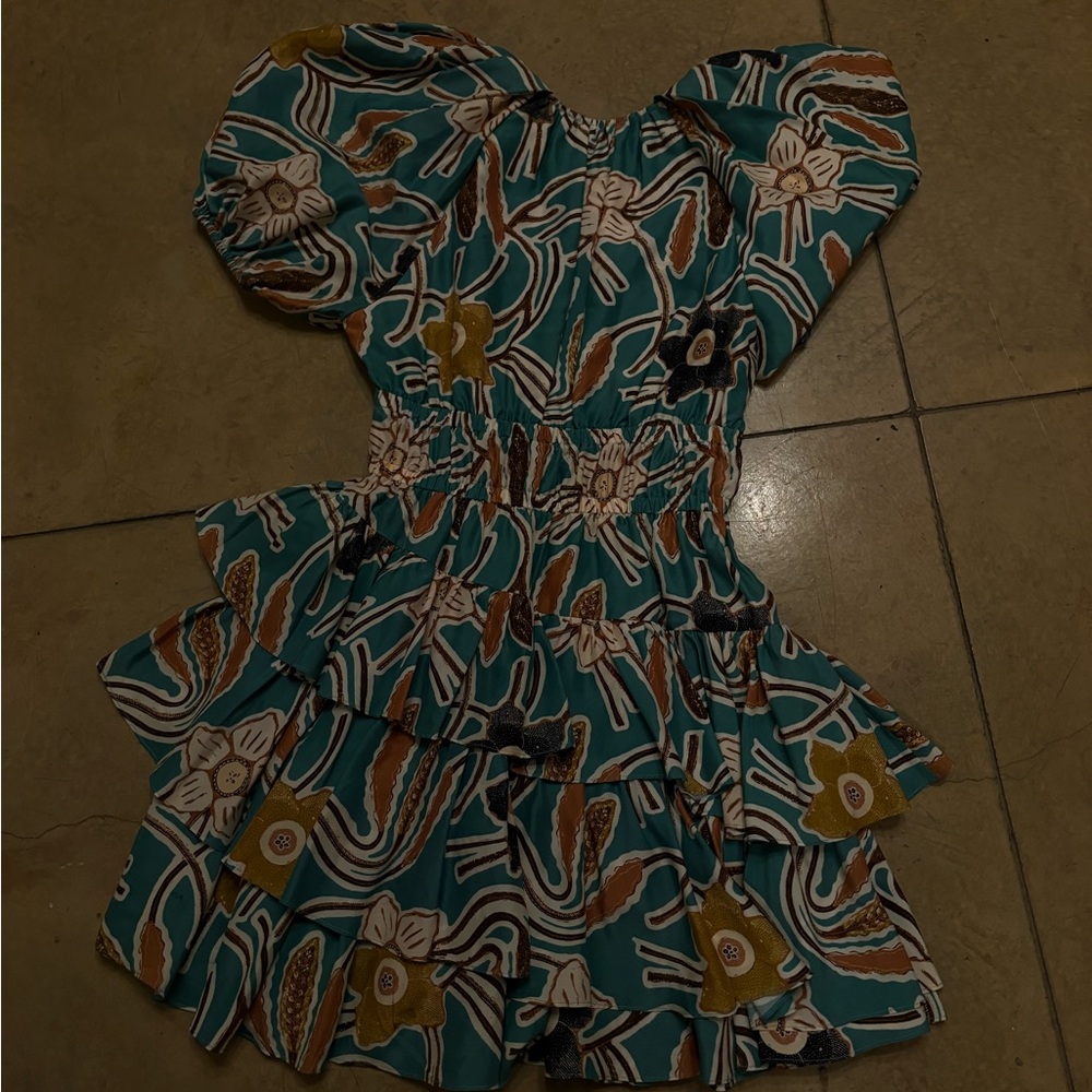 Ulla Johnson Teal Floral Ruffle Dress